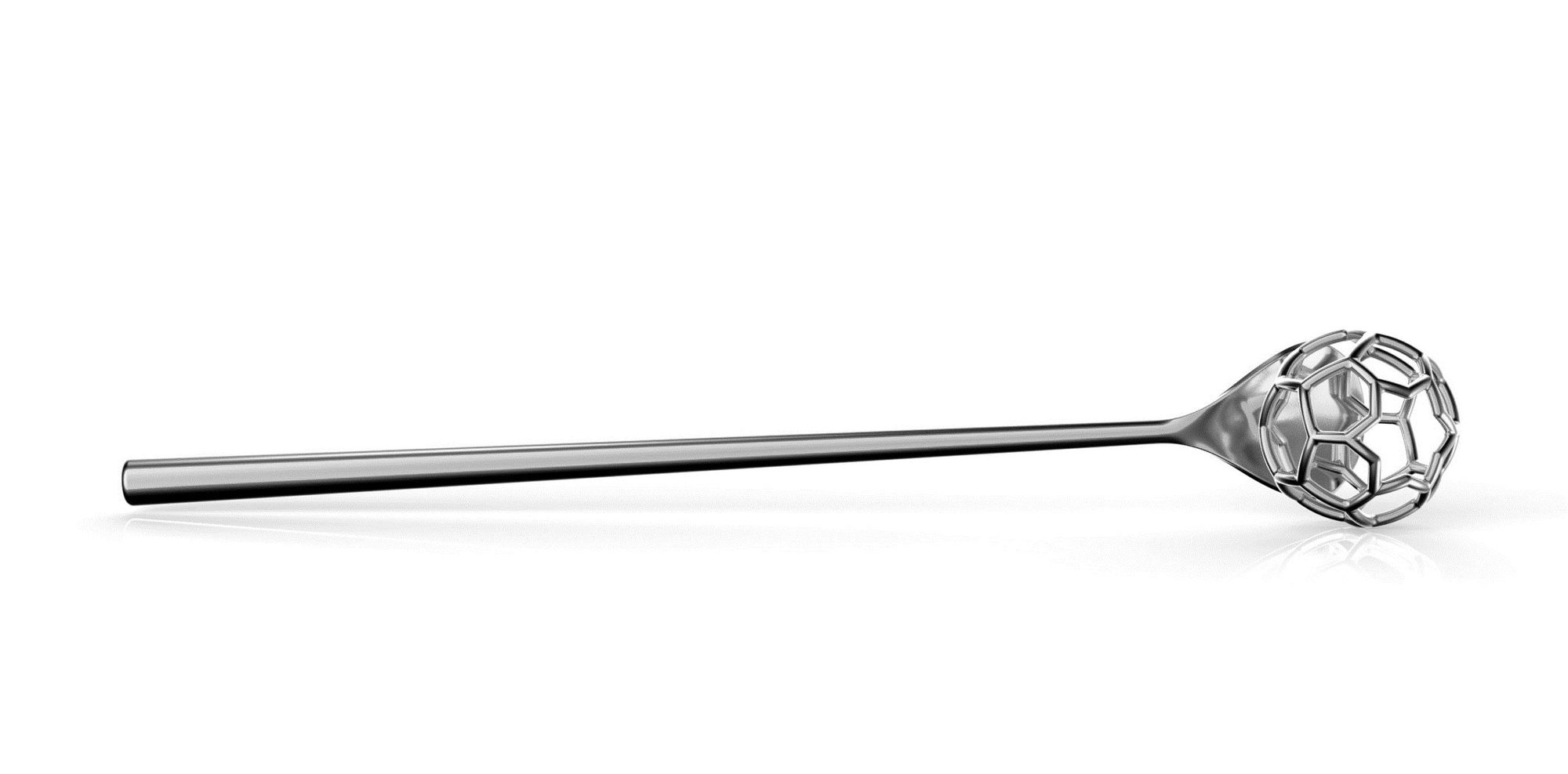 Alessi Honiglöffel: Silberner Löffel mit geometrischem Honigaufsatz für stilvolles Servieren von Honig.