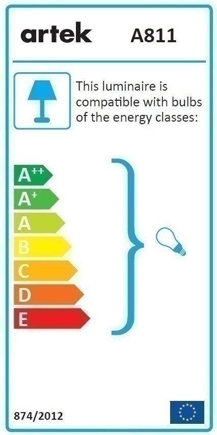 Energieeffizienzlabel für Artek A811 Stehleuchte, kompatibel mit Leuchtmitteln der Energieklassen A++ bis E.