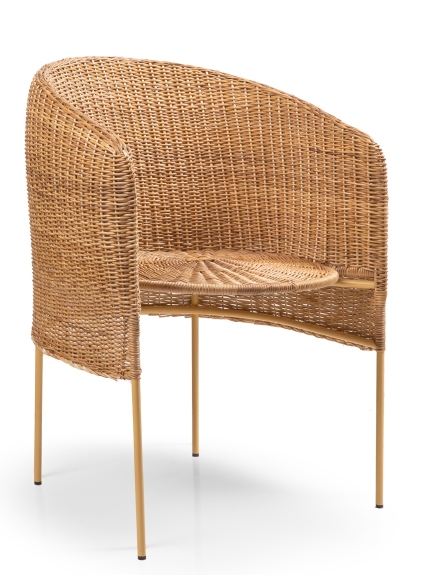 Caribe Dining Chair aus Naturmaterial: Gelber Outdoor-Stuhl aus Rattan mit Metallbeinen.