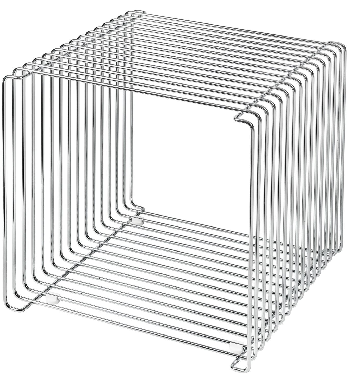 Montana Wire Cube Drahtregal aus verchromtem Stahl, quadratisches Design für modulare Aufbewahrung und stilvolle Raumgestaltung.