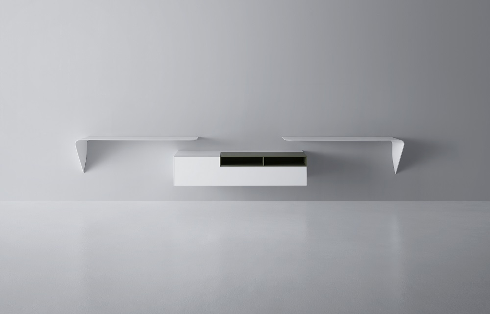 Weißer Mamba Light Wandsekretär von MDF Italia mit Regalen, modernes Design für Büro und Wohnzimmer.