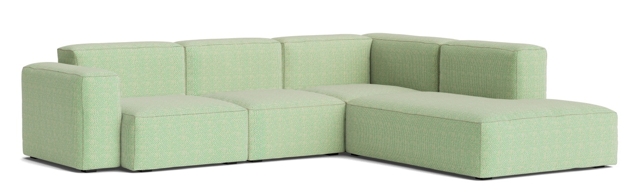 Mags Soft Sofa Corner Combination 2 low Armrest rechts Hay Stoff Tartaglia Grün/Weiß mit Beige Stich