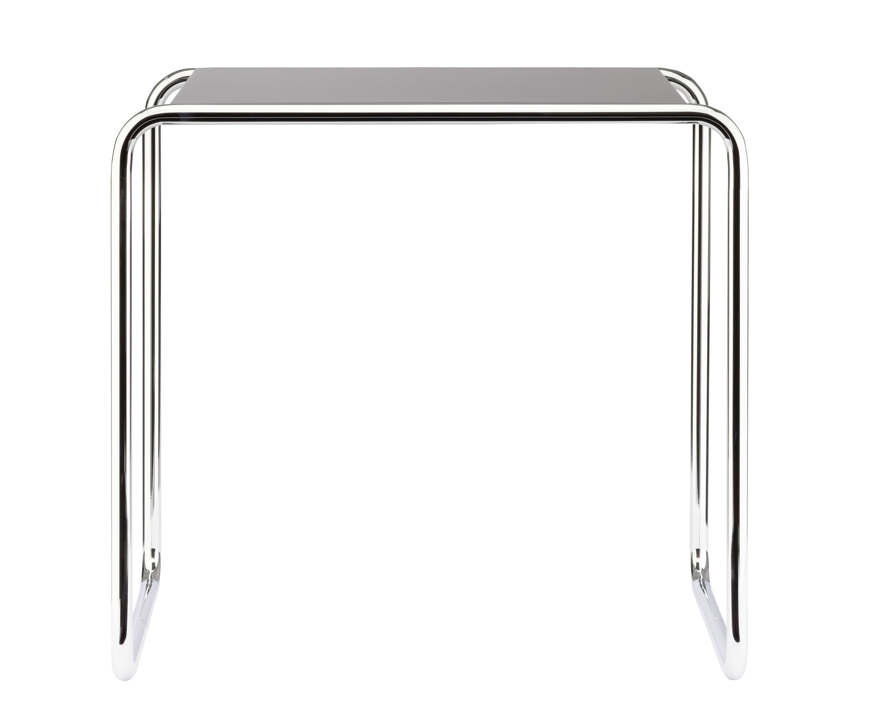B 9 c Thonet Beistelltisch mit verchromtem Stahlrohrgestell und schwarzer Tischplatte. Moderner Designklassiker.
