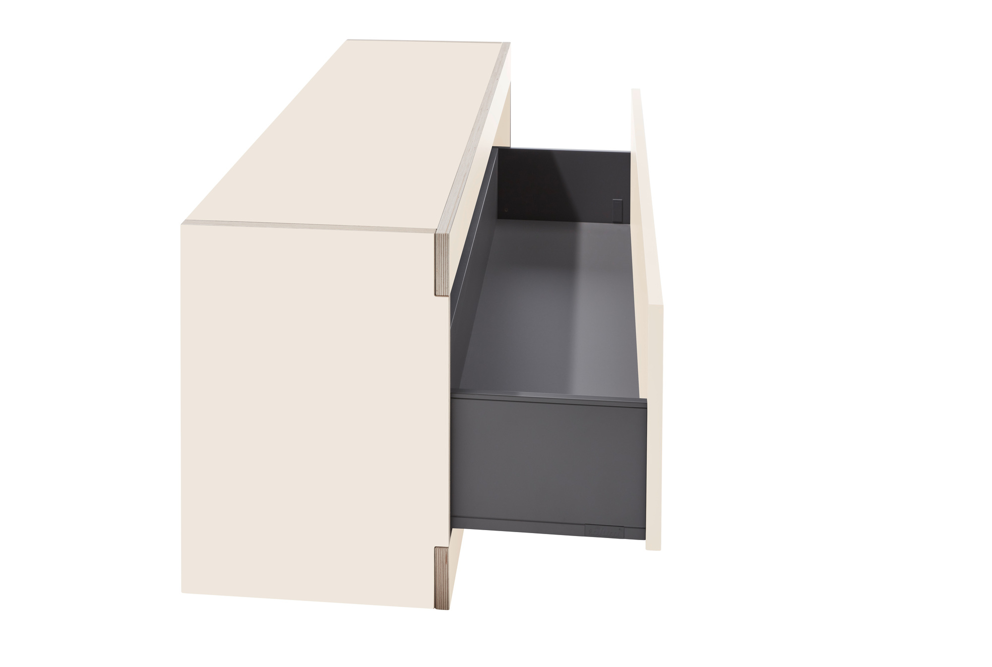 Flai Stauraumbank mit Schubkasten von Müller Möbelwerkstätten, offener Schubkasten, beige.