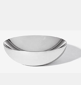 Silberne Alessi Double Schale aus Edelstahl, modernes Design für Obst, Nüsse oder Dekoration.