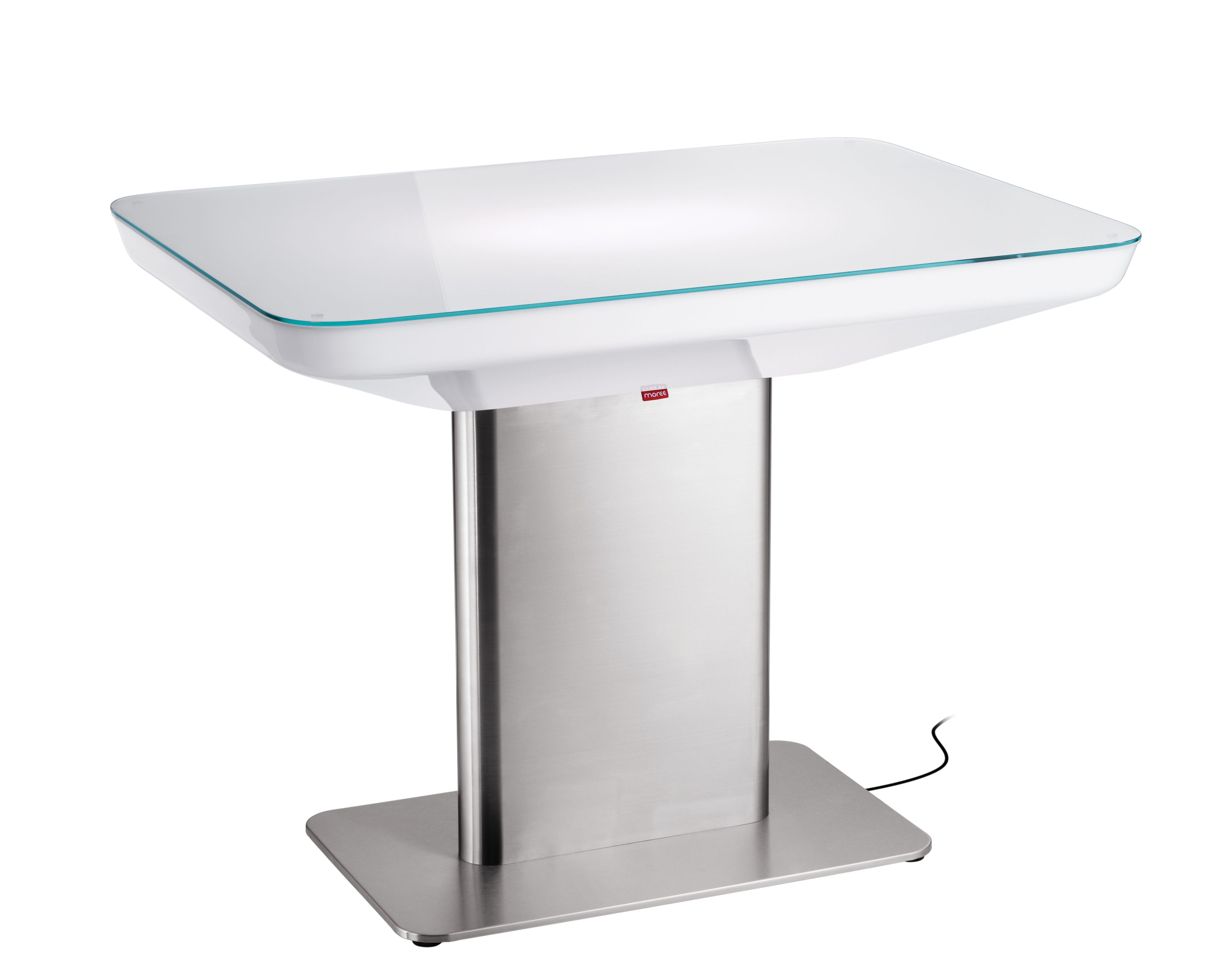 Studio 75 Outdoor Tisch von Moree mit weißer Tischplatte und Edelstahlfuß. Moderner Gartentisch.