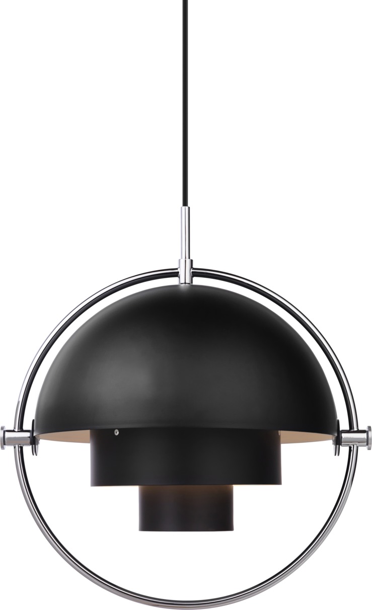 Gubi Multi-Lite Pendelleuchte in Schwarz und Chrom: Moderne Hängelampe für stilvolle Beleuchtung.