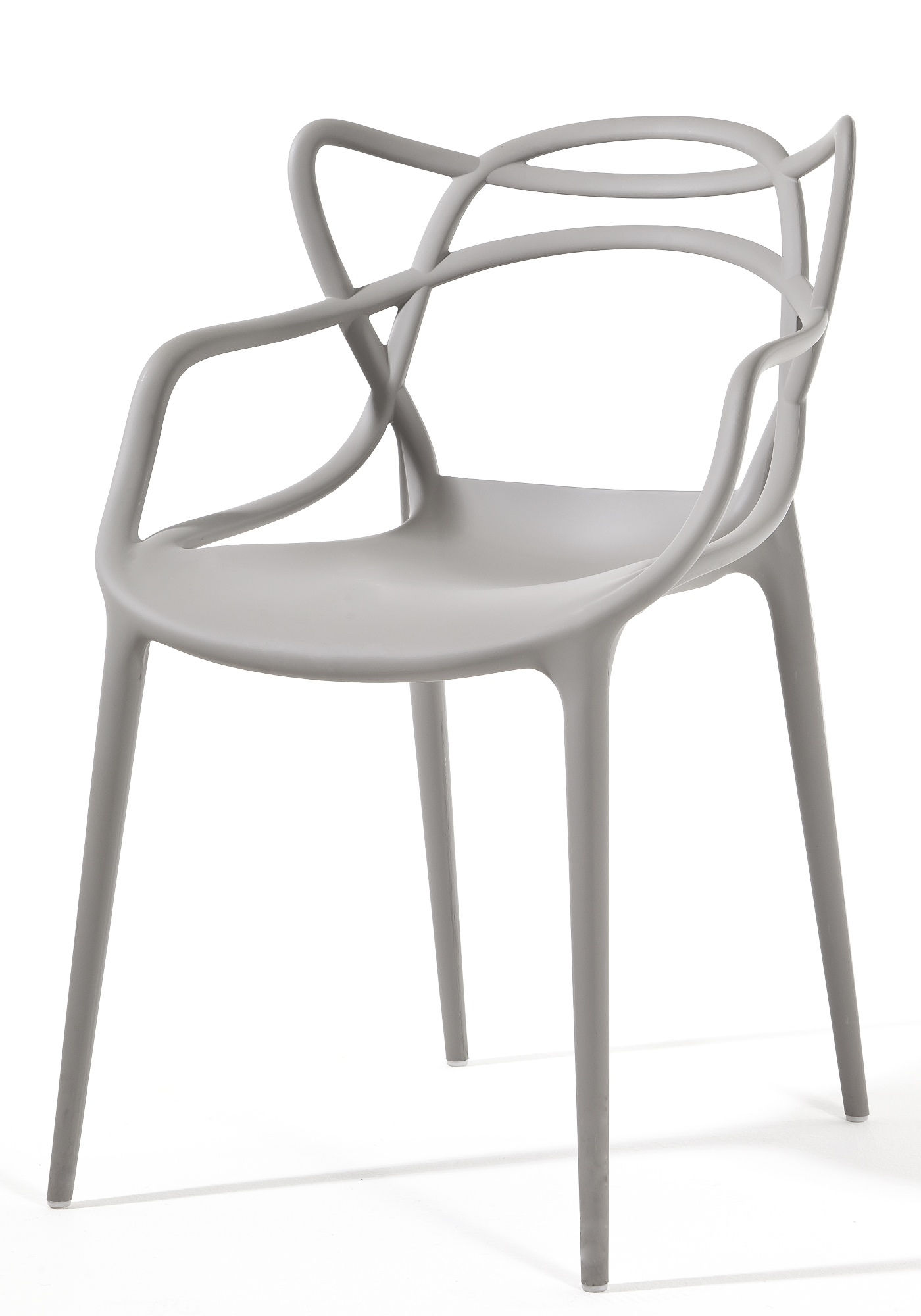 Grauer Masters Stuhl von Kartell mit Armlehnen und filigranem Design. Moderner Designstuhl.