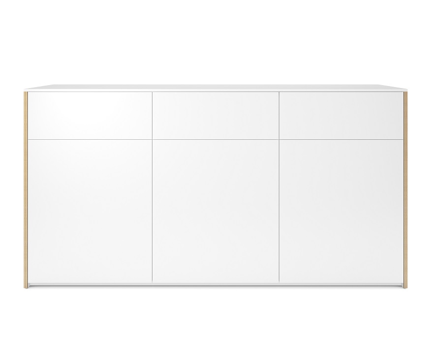 Weißes Modular Plus Sideboard von Müller Möbelwerkstätten mit drei Türen und drei Schubkästen.