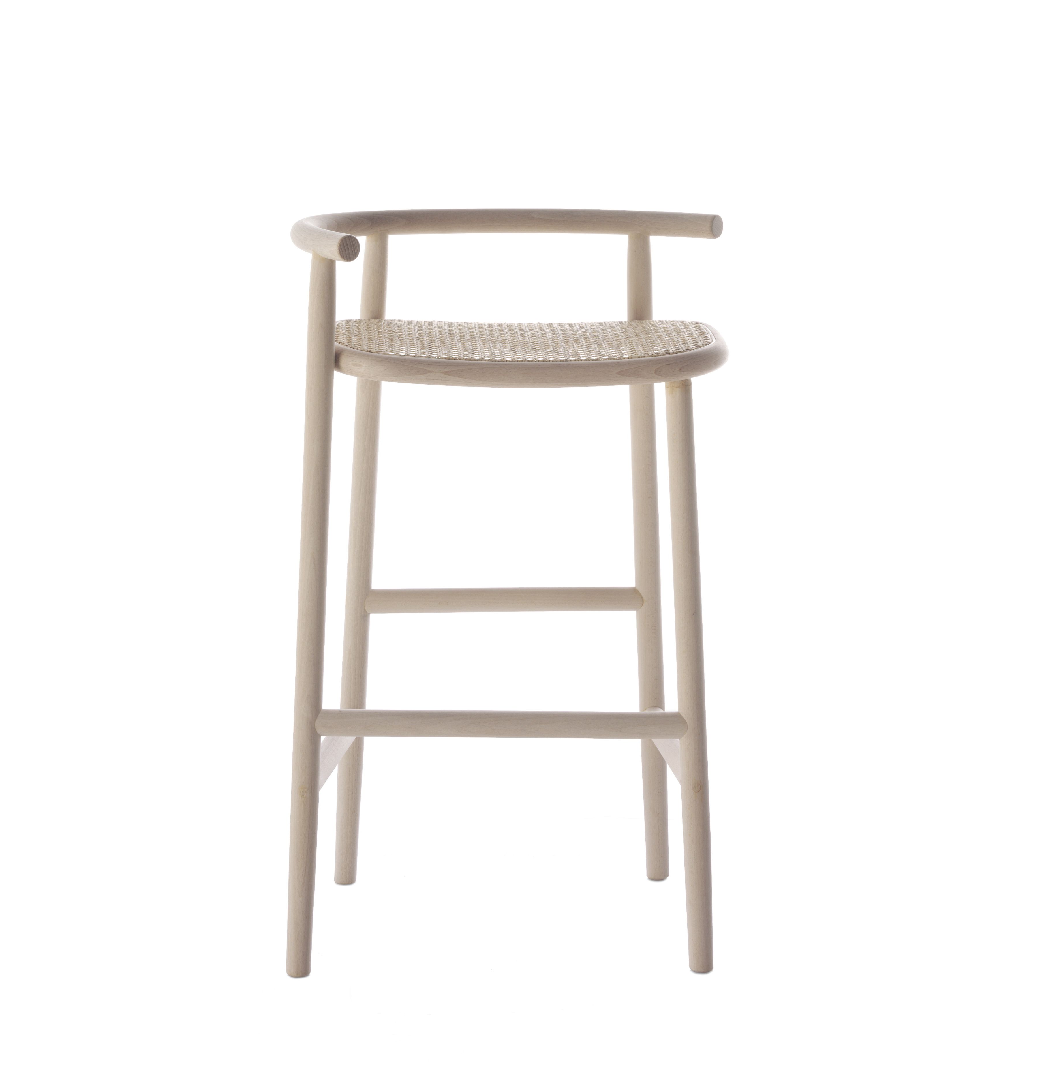 Heller Holz Barhocker mit Wiener Geflecht Sitzfläche, Single Curve Design für Küche oder Bar.