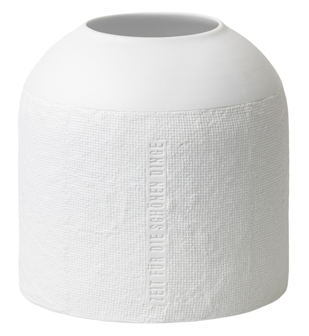 Weiße Formsprache Vase "Zeit für die schönen Dinge" von Räder, moderne Blumenvase für Wohnaccessoires.