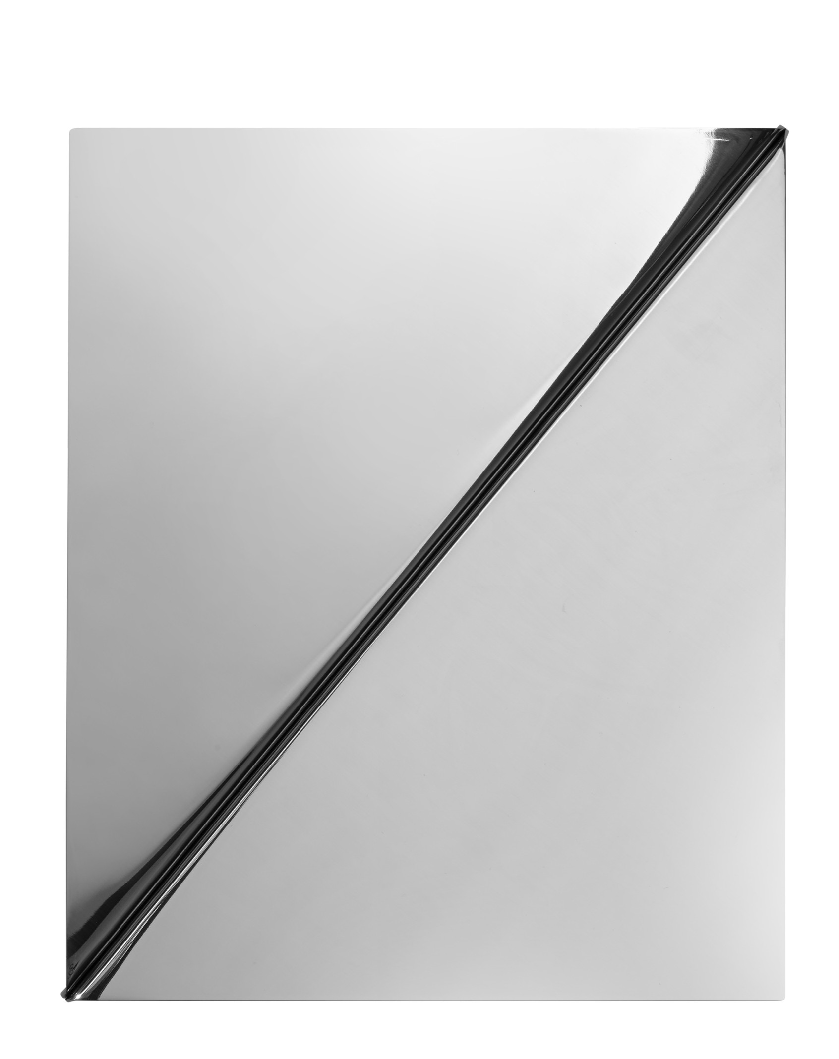 Quadratischer Muuto Gaze Mirror Wandspiegel mit diagonaler Teilung und schwarzem Rahmen.