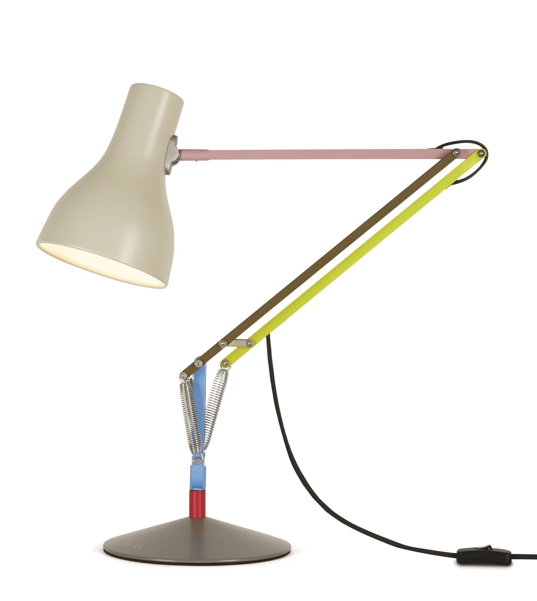 Anglepoise Type 75 Paul Smith Edition Tischleuchte in Beige mit mehrfarbigen Akzenten und verstellbarem Lampenarm.