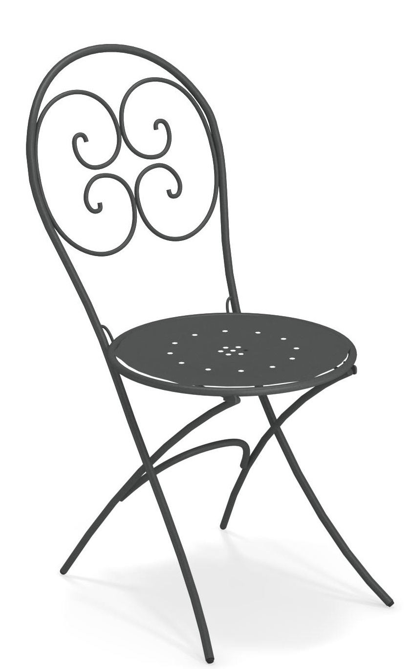 Grauer Pigalle Klappstuhl für den Garten von Emu, Outdoor-Möbel mit filigranem Design.