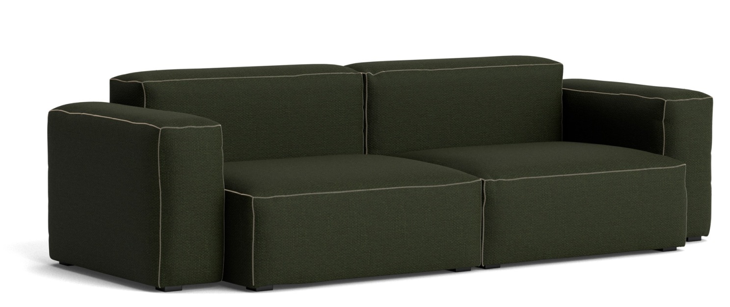 Mags Soft Sofa 2,5-Sitzer Combination 1 Low Armrest Hay Stoff Maglia Dunkelgrün mit Beige Stich