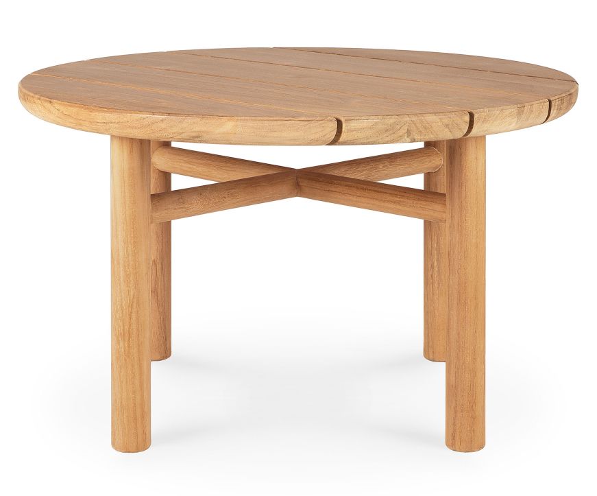 Runder Quatro Beistelltisch aus Teakholz von Ethnicraft für den Außenbereich, natürliche Holzoptik.