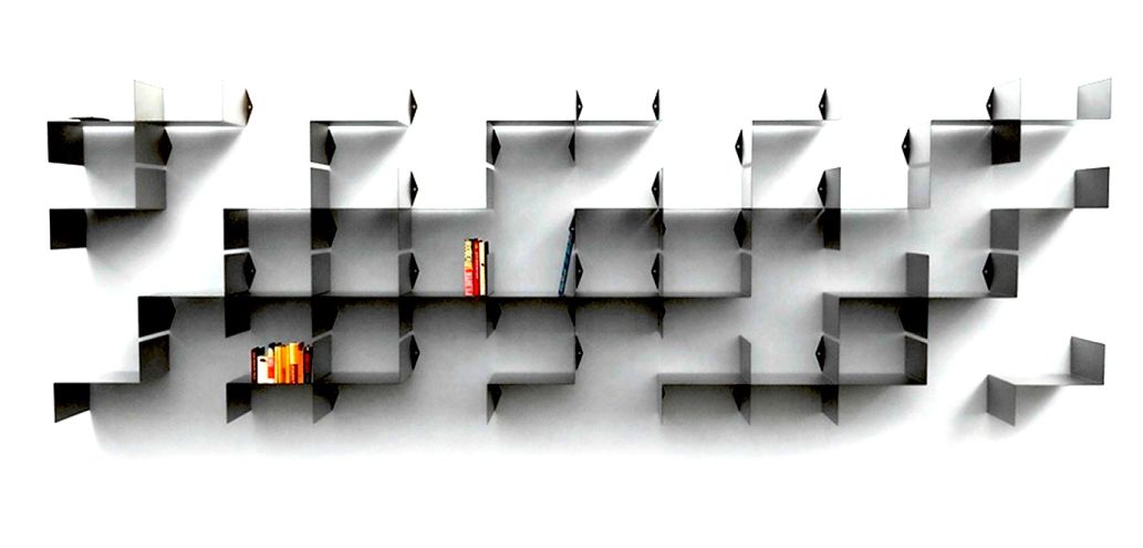 Z-Shelf 4er Set von Moroso, modernes modulares Wandregal in Z-Form, Bücherregal aus Metall.