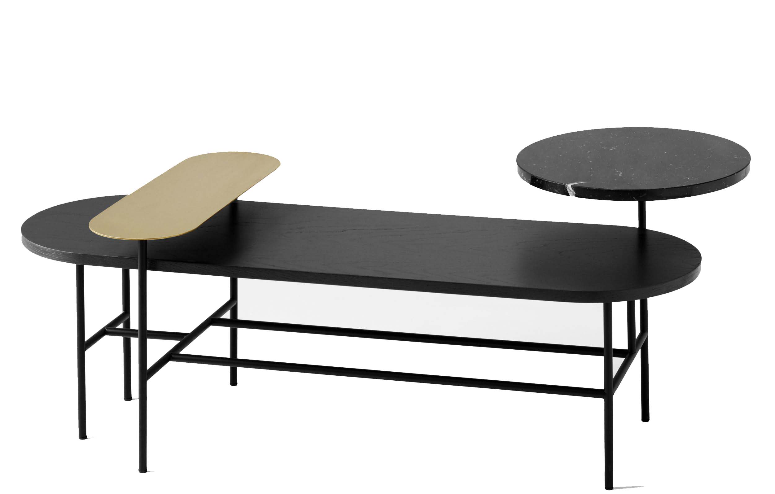 AndTradition Palette Table JH7 Couchtisch in Schwarz mit Marmor- und Messingdetails. Moderner Design Couchtisch.