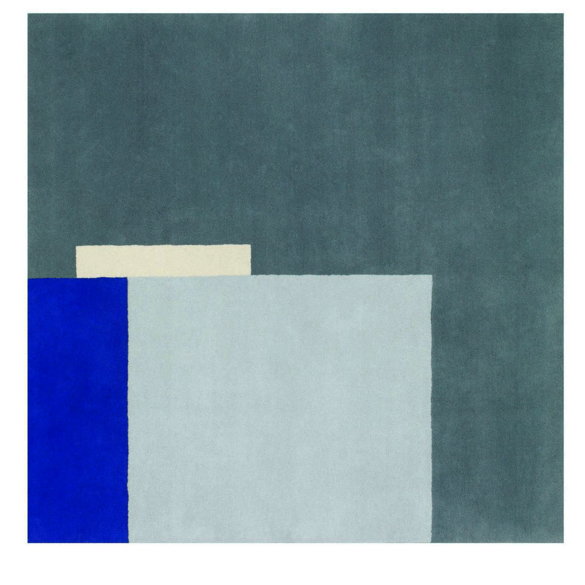 Roquebrune Teppich: Quadratischer Design Teppich in Blau- und Beigetönen, 200x200 cm.