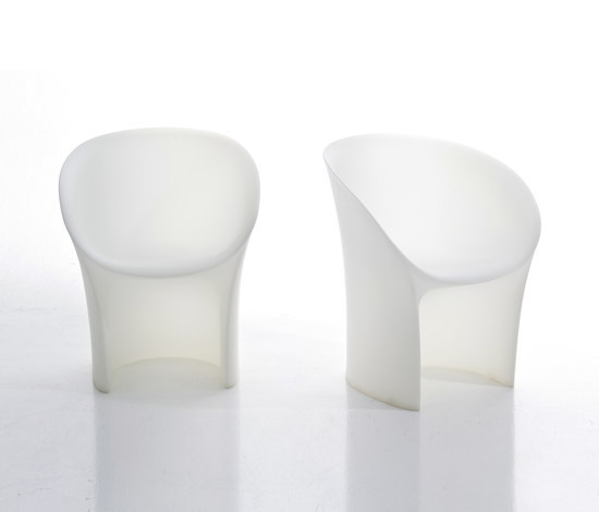 Zwei weiße Moon Sessel von Moroso aus Polyethylen, moderne Sitzmöbel für Innen und Außen.