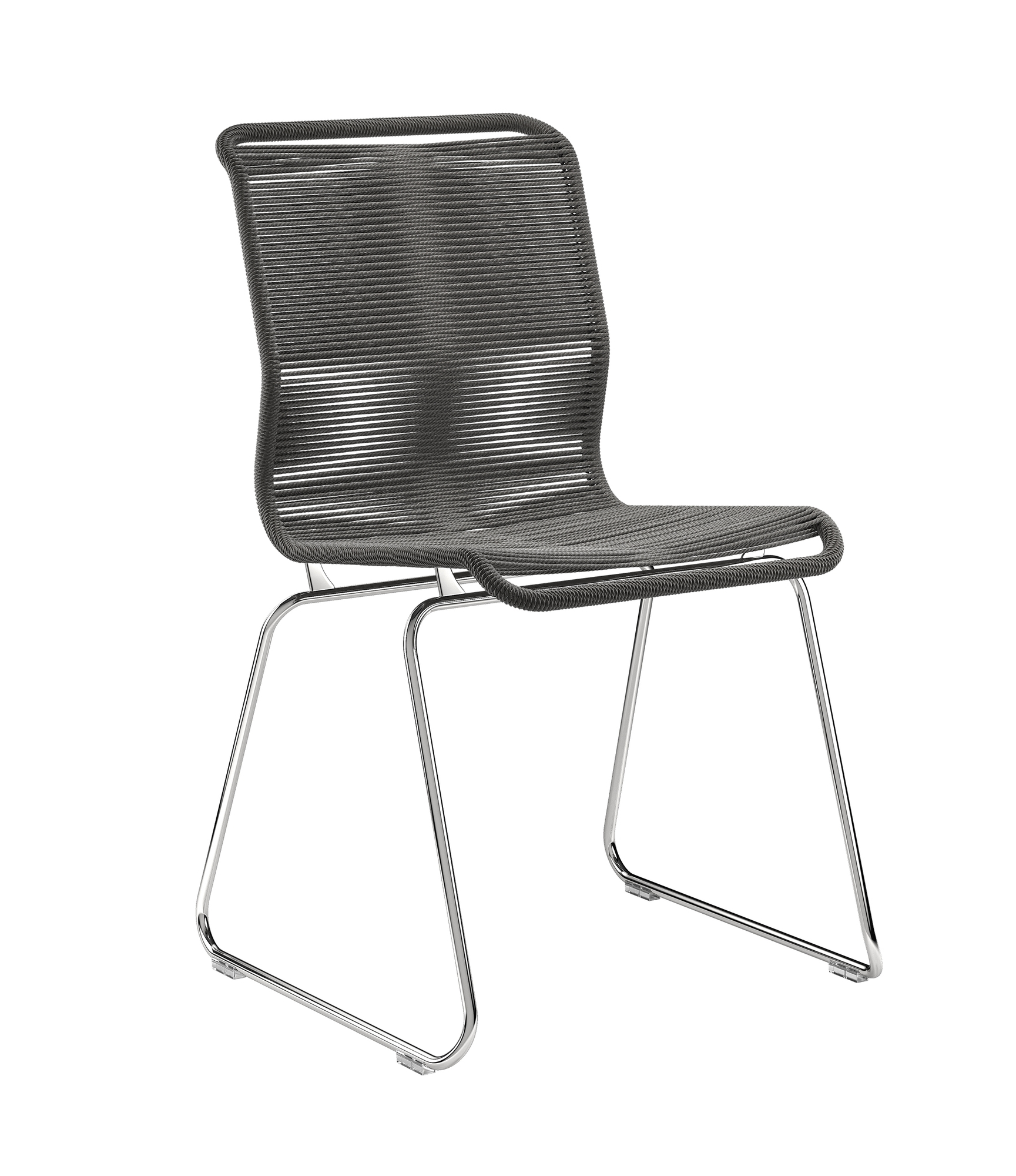 Panton One Outdoor Stuhl in Grau mit verchromtem Gestell, ideal für Garten und Terrasse.