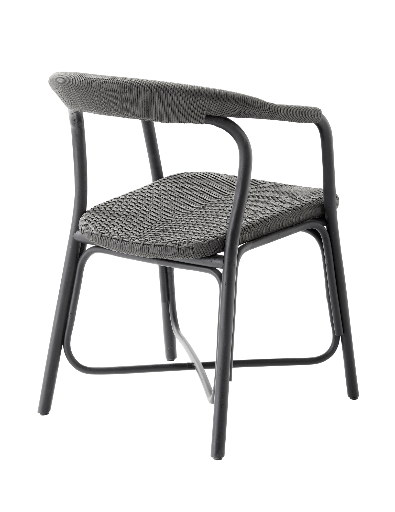 Grauer Cane-Line Noble Stuhl mit Armlehnen und geflochtener Sitzfläche, Gartenmöbel für Terrasse.