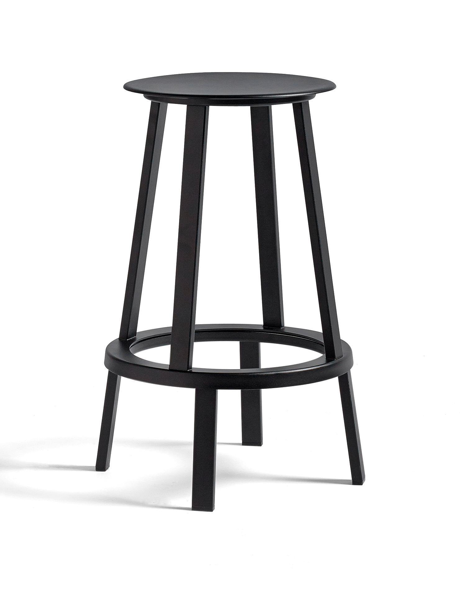 Schwarzer Revolver Barhocker von Hay mit runder Sitzfläche und minimalistischem Design.