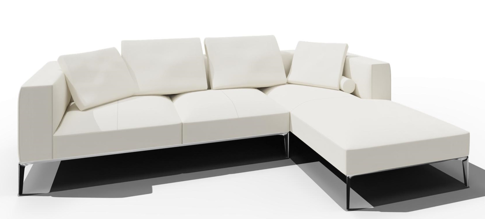 Jaan Living Sofa: Helles, modernes 3-Sitzer Ledersofa mit Kissen und Komfortrollen.