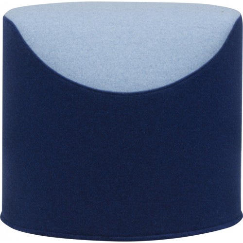 Blauer Coral Hocker von Softline, runder Sitzhocker mit hellblauem Einsatz, modernes Möbelstück für Wohnzimmer.