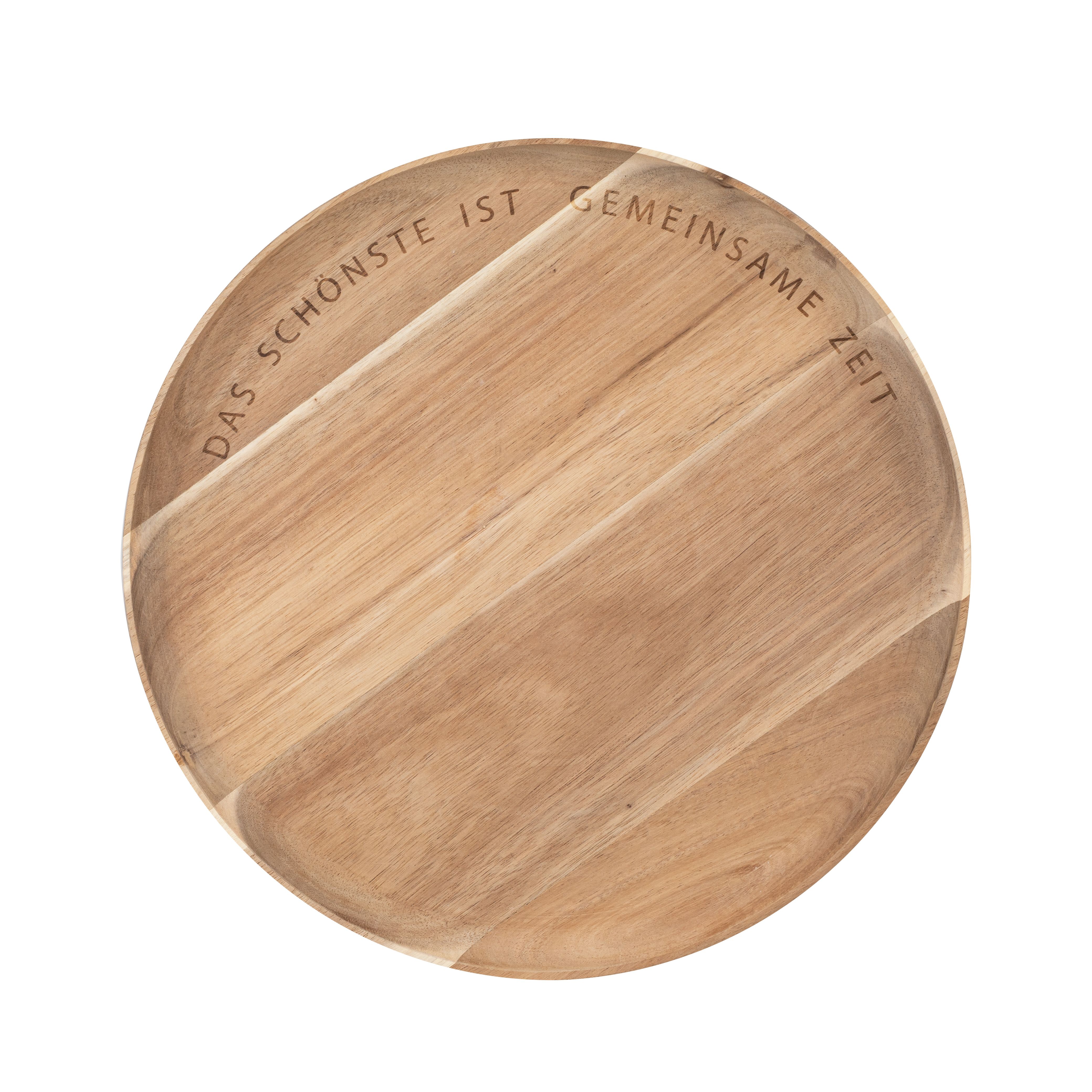 Runde Holzschale "GEMEINSAM" von Räder, Servierschale mit Gravur "Das Schönste ist gemeinsame Zeit".