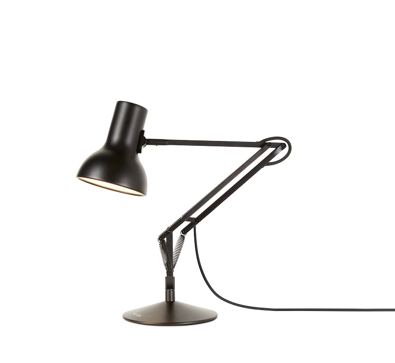 Schwarze Type 75 Mini Anglepoise Tischleuchte, einstellbare Schreibtischlampe für Büro und Zuhause, modernes Design.