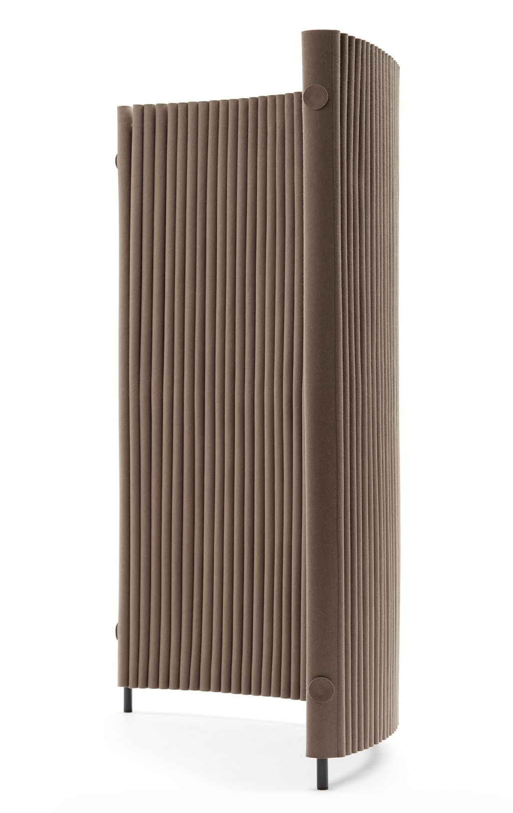 Welle Paravent von Hey Sign, zwei gebogene Elemente in Braun mit Verbindern, Raumteiler aus Filz.