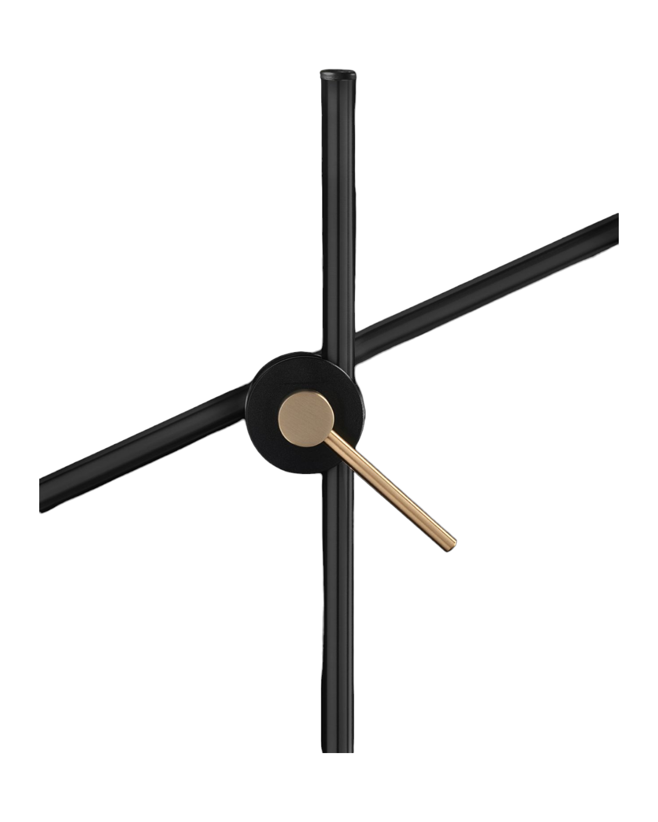 Detailansicht der Oluce G.O. 252 Tischleuchte: Schwarzer Rahmen mit goldenem Akzent. Moderne Tischlampe für stilvolle Beleuchtung.