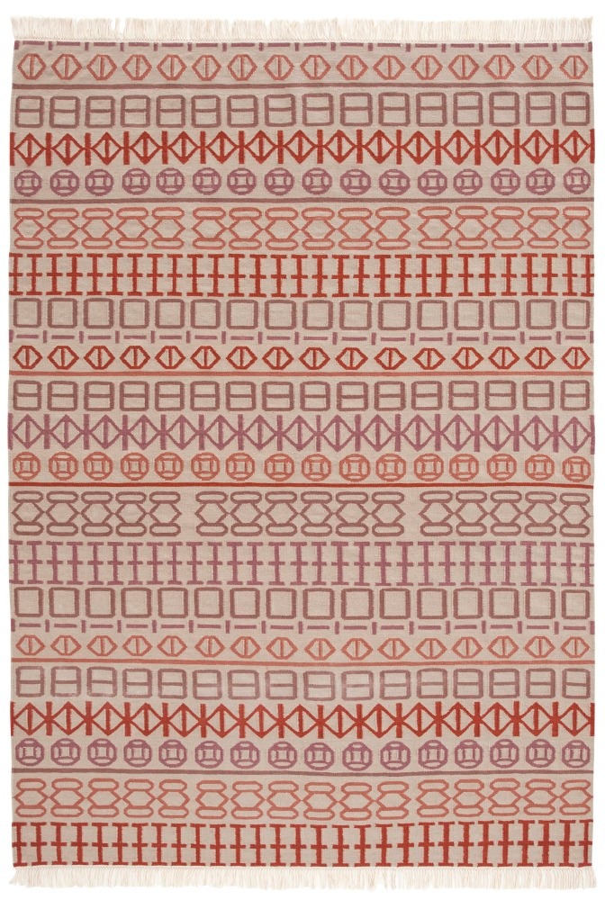 Kilim Teppich mit geometrischen Mustern in Rot- und Lilatönen, GAN Teppich.