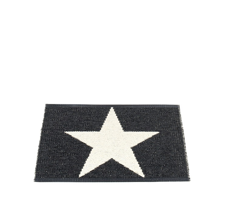Viggo One Pappelina Kunststoffteppich 70x50 cm, schwarzer Teppich mit großem weißen Stern, Fußmatte für Innen.