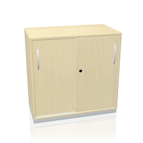 Beiger Palmberg Schiebetürenschrank mit zwei Türen und silbernen Griffen für Büro und Arbeitszimmer.