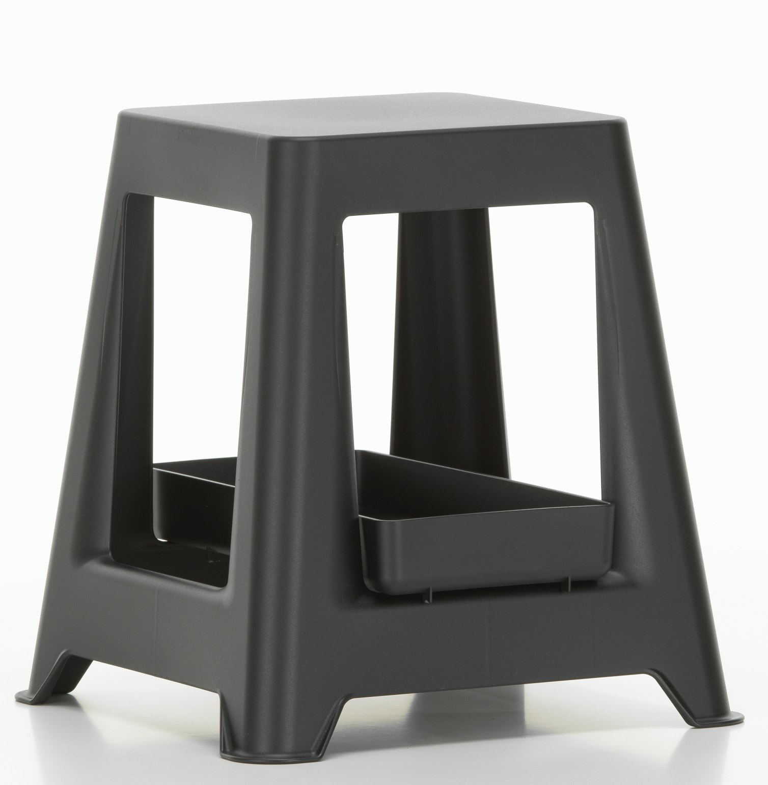 Dunkler Chap Hocker von Vitra Basic: Moderner, minimalistischer Hocker mit Ablagefächern für Büro und Zuhause.