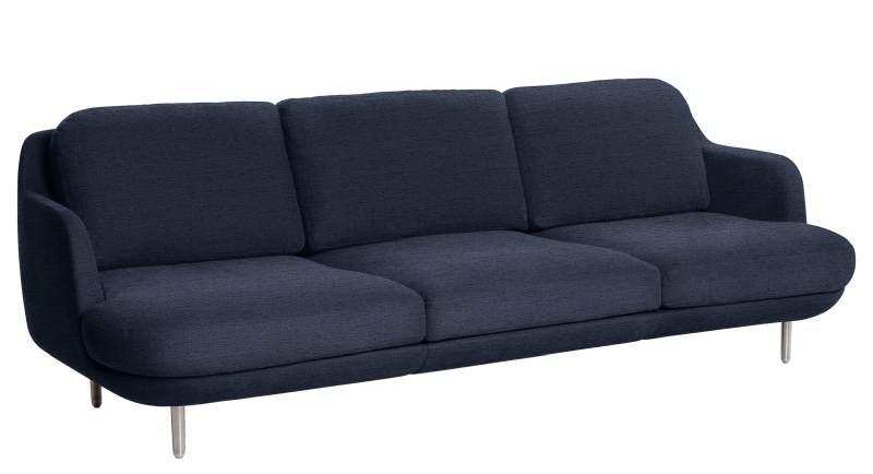 Blaues Lune Sofa von Fritz Hansen, ein modernes 3-Sitzer Sofa mit Stoffbezug.