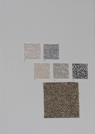 Stoffmusterkarte Nubia von Vitra mit verschiedenen Farbvarianten und Texturen für Möbelstoffe und Polsterstoffe.