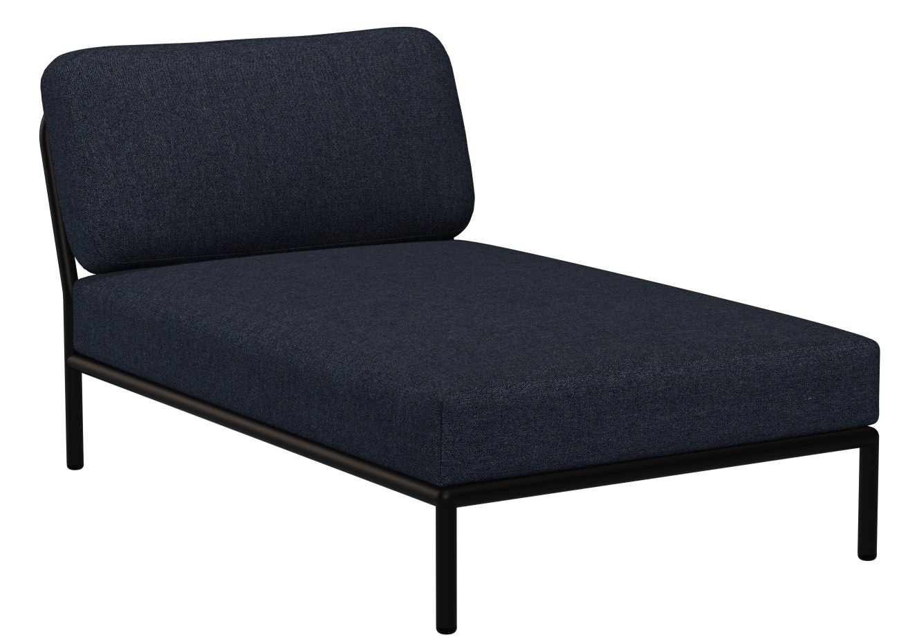 Houe Level Chaiselongue: Blauer Outdoor Sessel mit schwarzem Gestell für Garten und Terrasse.
