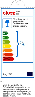 Energieeffizienzlabel der Oluce Alba 383 Stehleuchte, Informationen zu Energieklassen und Leuchtmittel.