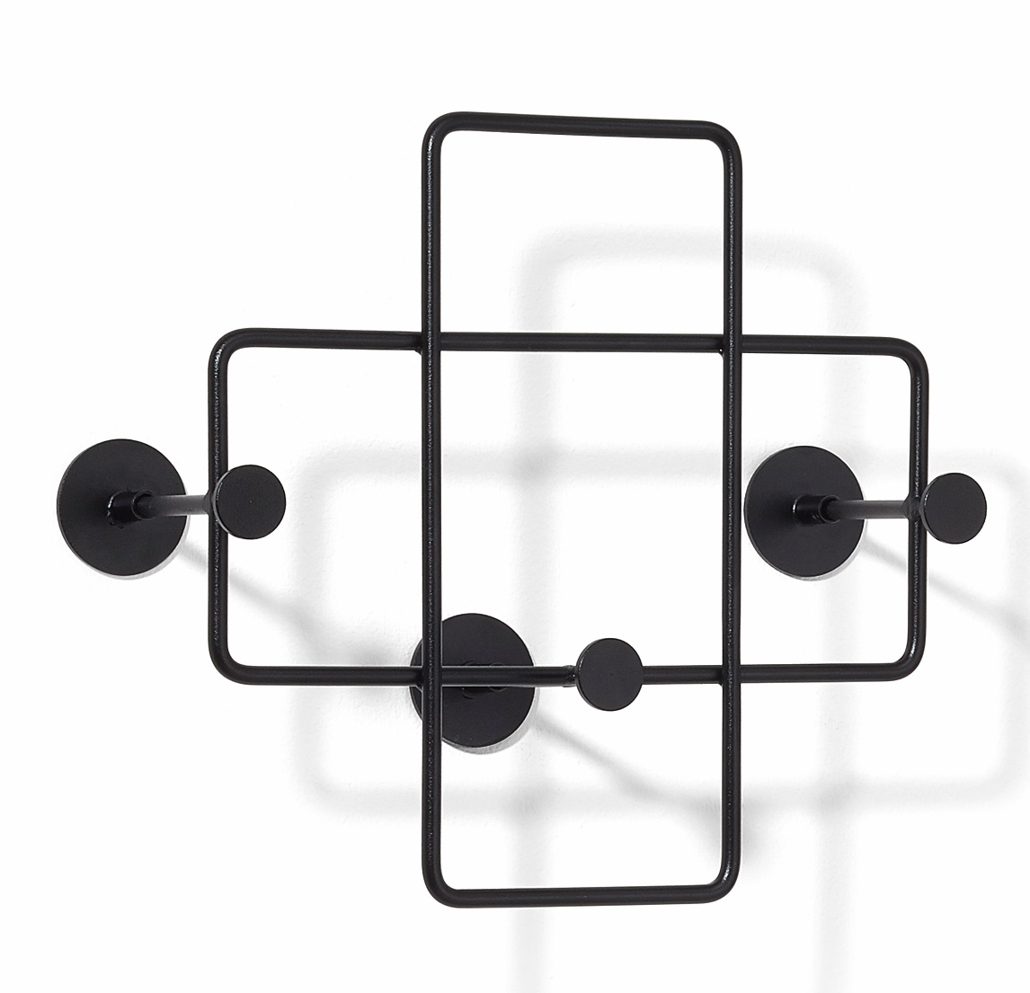 Schwarze Bazar Wandgarderobe von Richard Lampert, kleine Ausführung mit geometrischem Design und Haken.