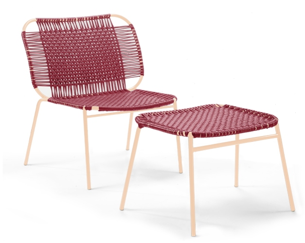 Cielo Fußhocker Outdoor ames in Rot und Sessel, moderne Gartenmöbel aus Kordel.
