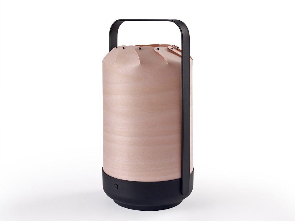 Chou Mini LED Akkuleuchte in Hellrosa: Moderne Tischleuchte mit Tragegriff für Innenräume.