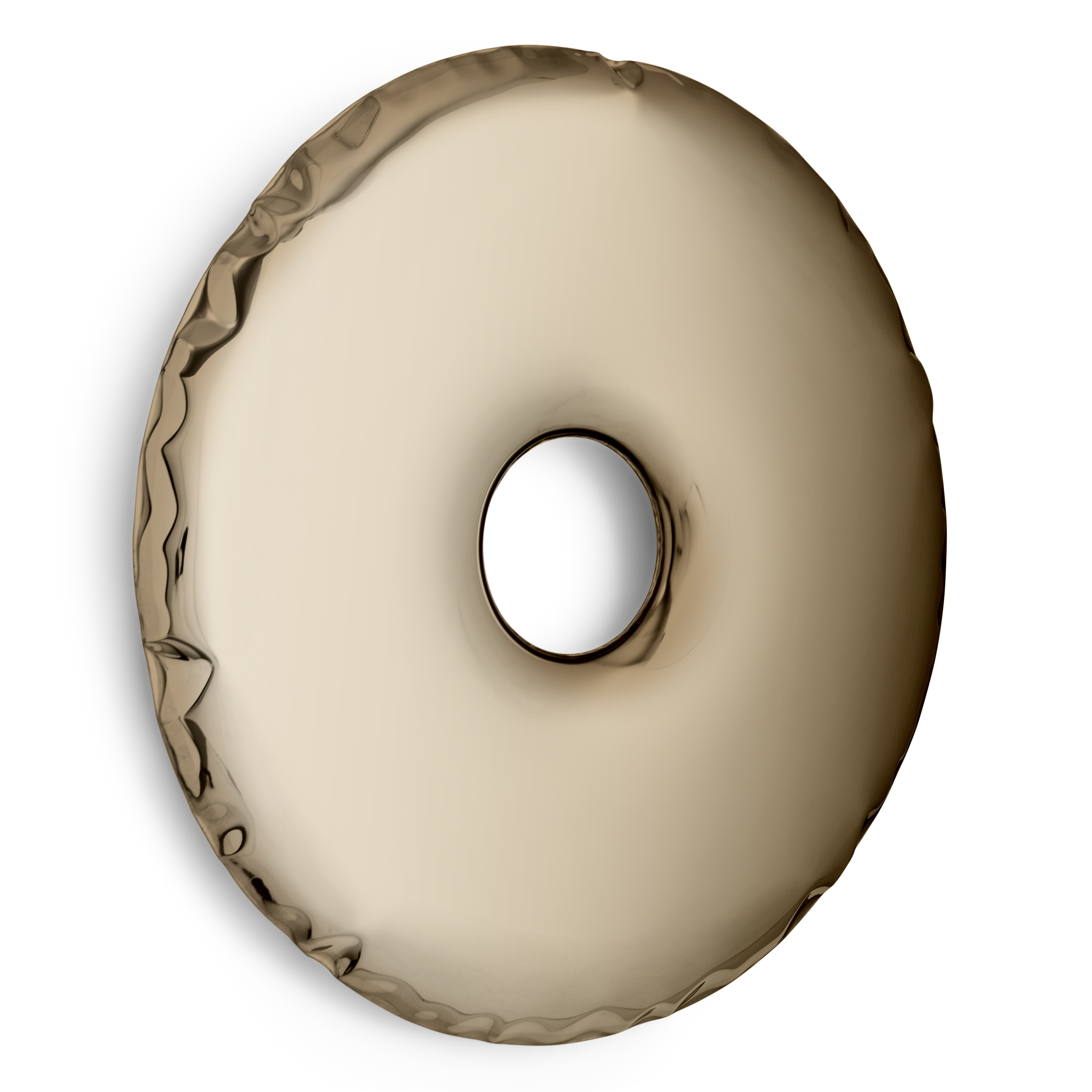 Rondo Spiegel Aurum Gold Zieta: Runder, goldfarbener Design-Spiegel mit Loch in der Mitte.