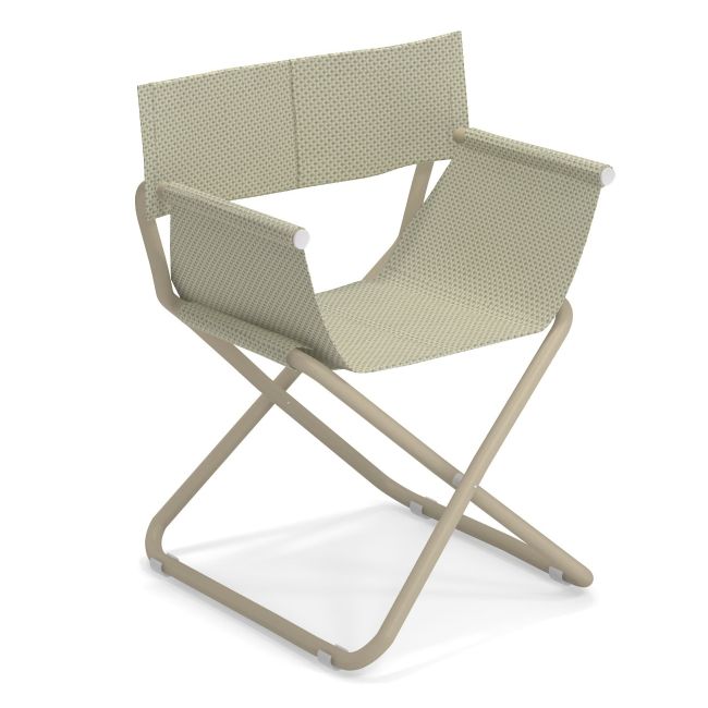 Snooze Regiestuhl Emu in Taupe-Beige: Klappbarer Gartenstuhl mit Stoffbezug und Metallgestell für den Außenbereich.