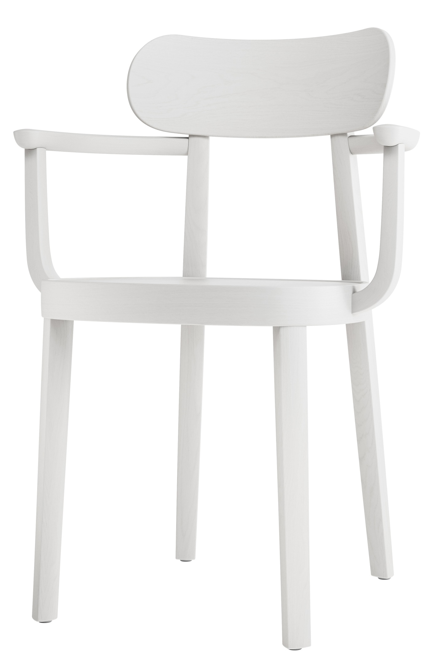 Weißer Holzstuhl mit Armlehnen, Modell 118 MF Thonet, für Esszimmer und Wohnbereich.