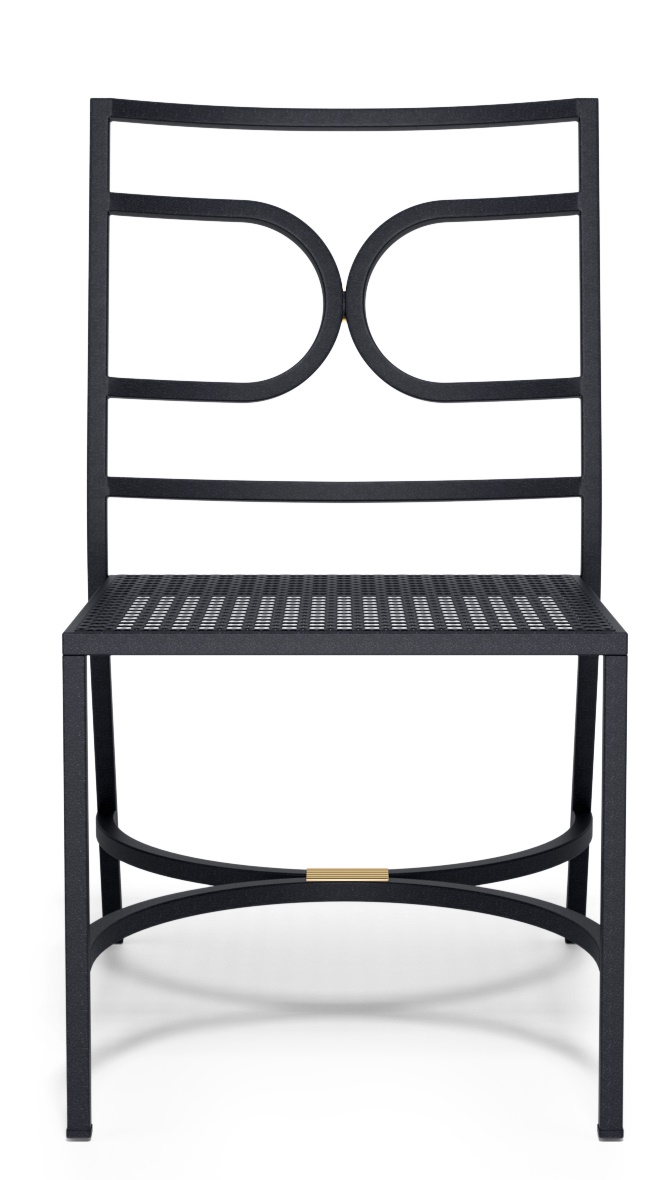 Schwarzer Collier Stuhl von Emu für den Außenbereich mit filigranem Metallgestell und Sitzfläche.