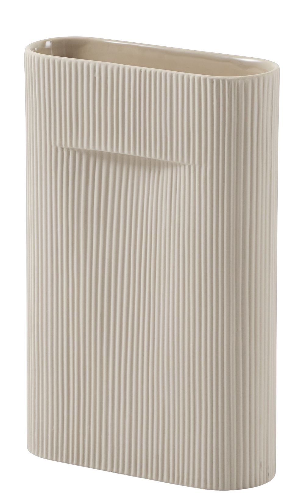 Beige Ridge Vase von Muuto, hohe Blumenvase mit geriffelter Oberfläche und modernem Design.