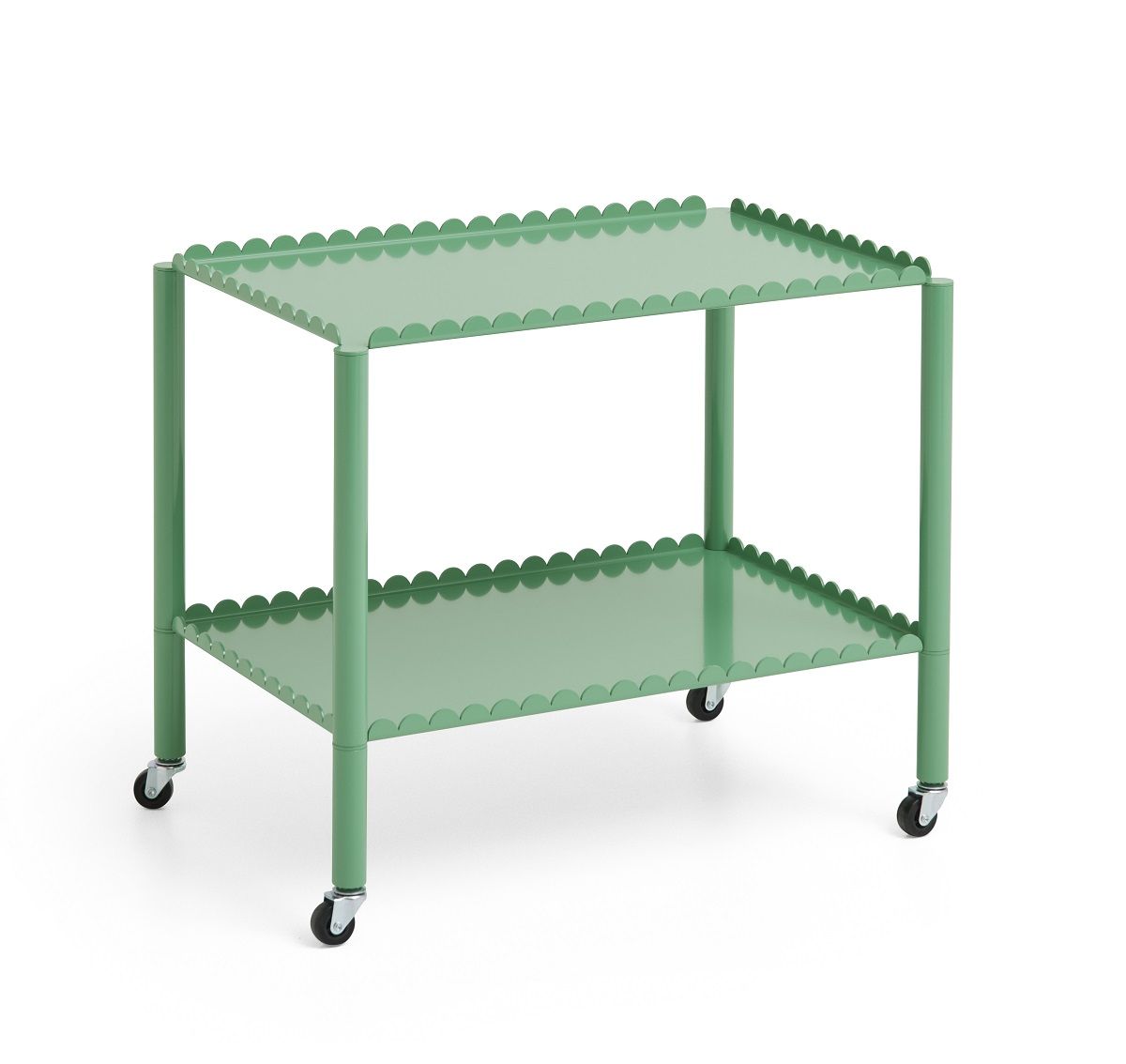 Grüner Arcs Servierwagen von Hay mit zwei Ablageflächen und Rollen.